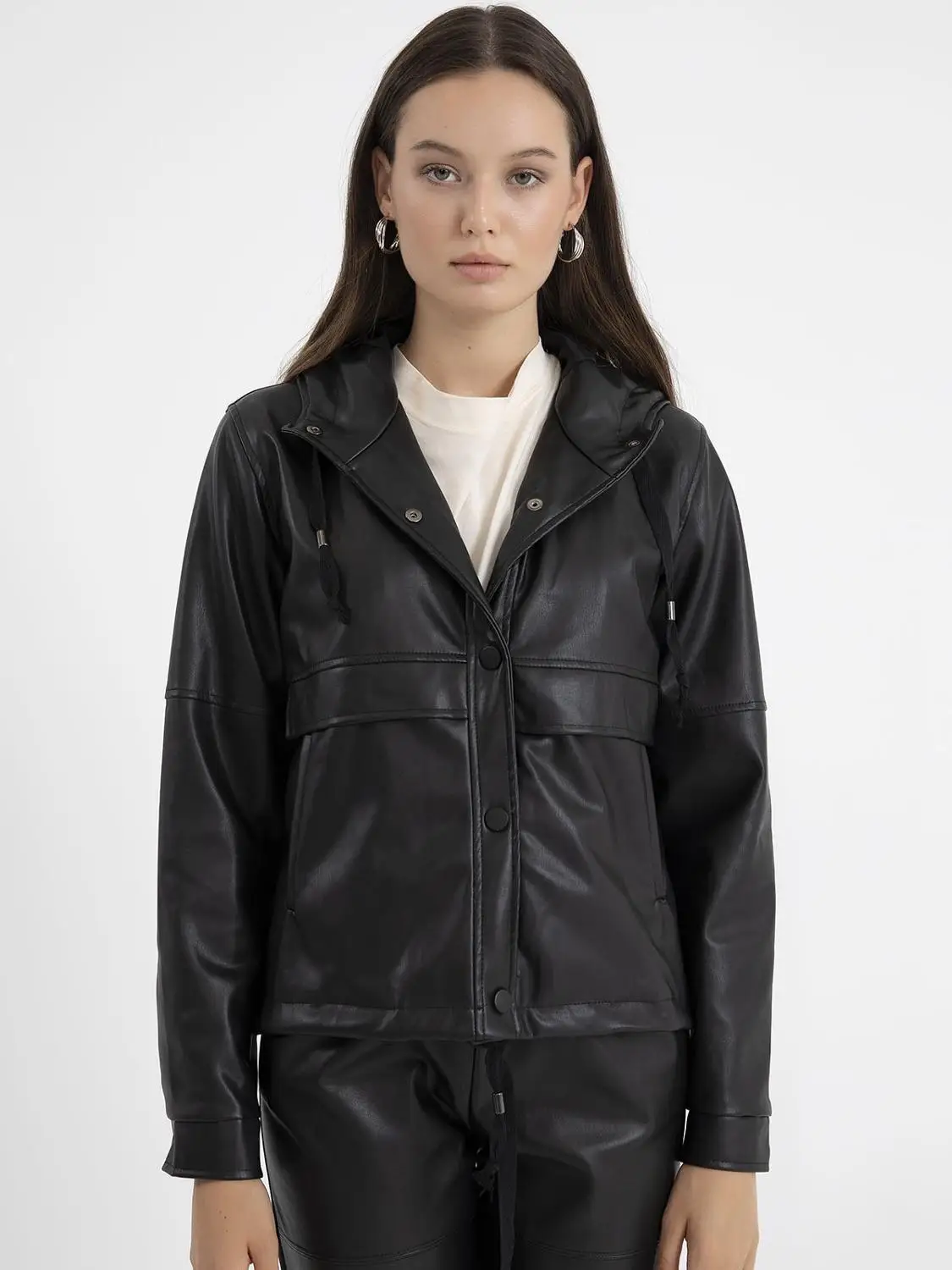 Outwear Hooded Thick Warm Jacket Leather Coat Winter Autumn Long Sleeve Pocket