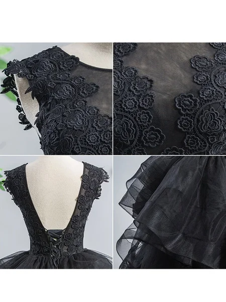 

Gothic Wedding Dresses Organza Ball Gown Sleeveless Natural Waist Lace Floor Length Bridal Dress Black Wedding Dress Ruffled Per