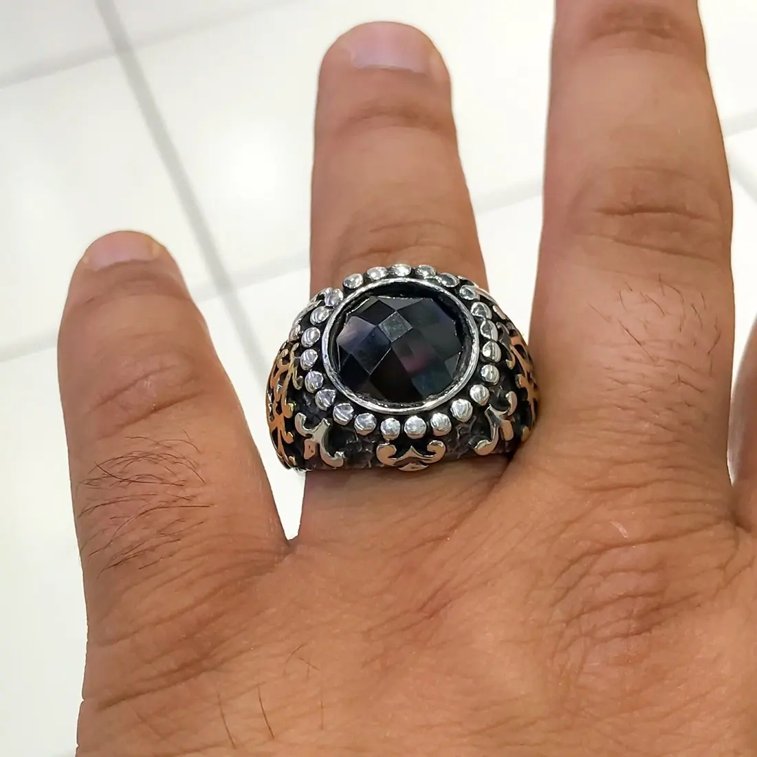 Оригинальный Оникс Ручной Работы специальный дизайн черное серебряное кольцо |