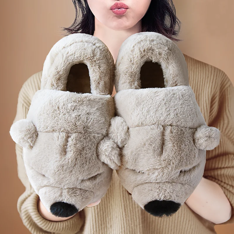 Теплые плюшевые Нескользящие женские тапочки зимние сланцы с симпатичным