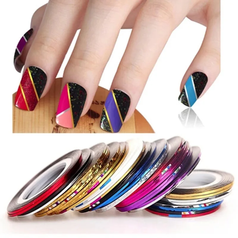 20/30 шт. Наклейки для ногтей линии разноцветные золотые и серебряные украшения