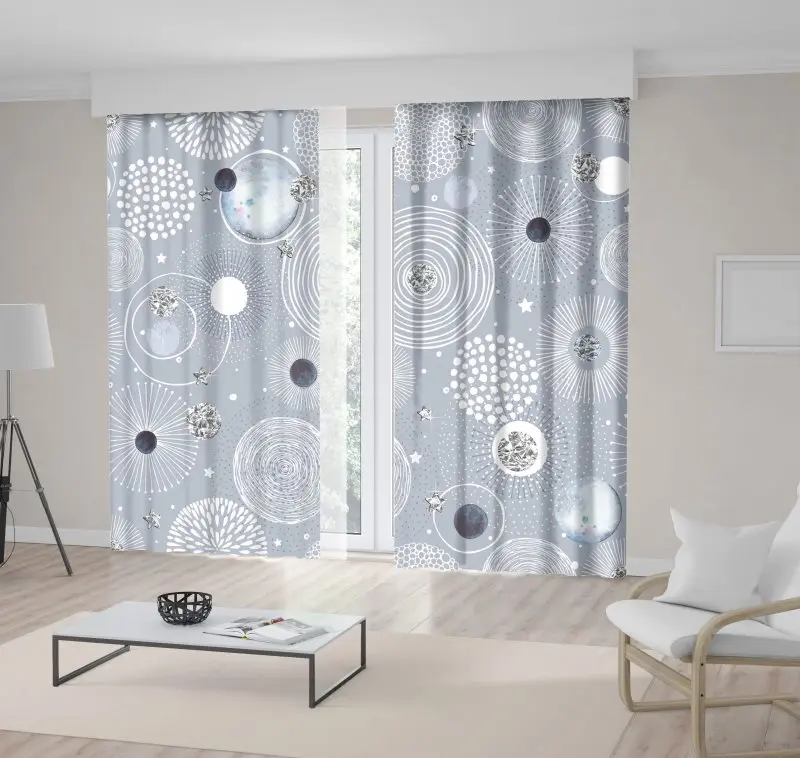 

Curtain Circles Dots Stars Randomly Distributed Doodle Patterns Celebration Theme Art Grey