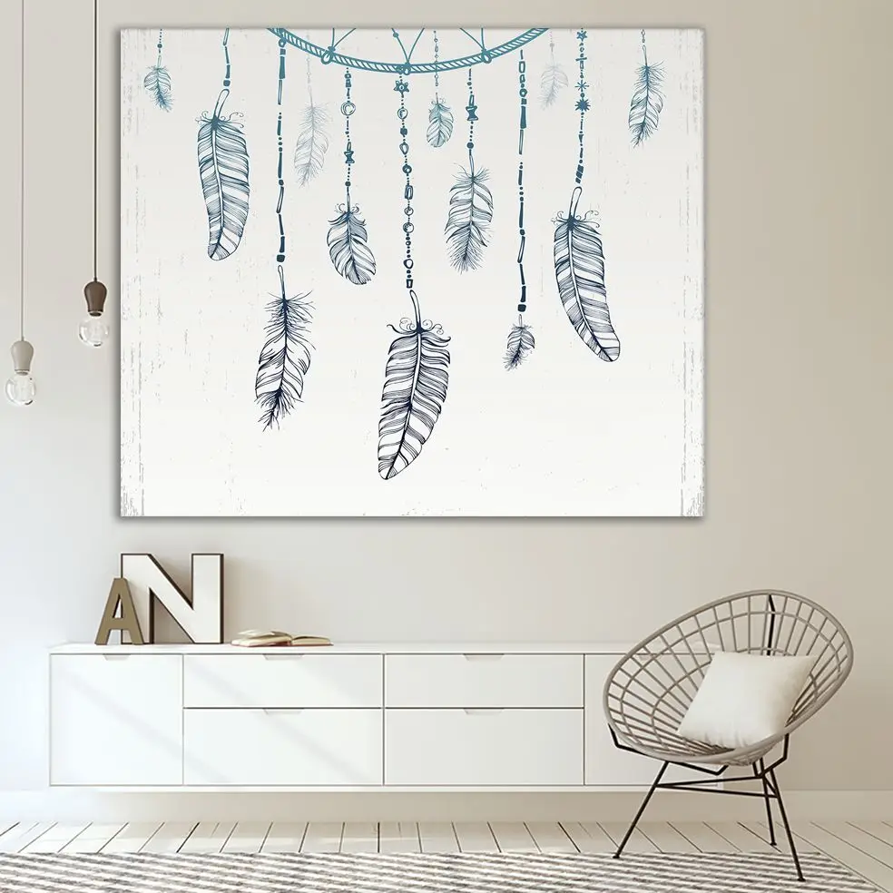 Гобелен Ловец снов с перьями шикарный бохо стиль украшение дома этническое