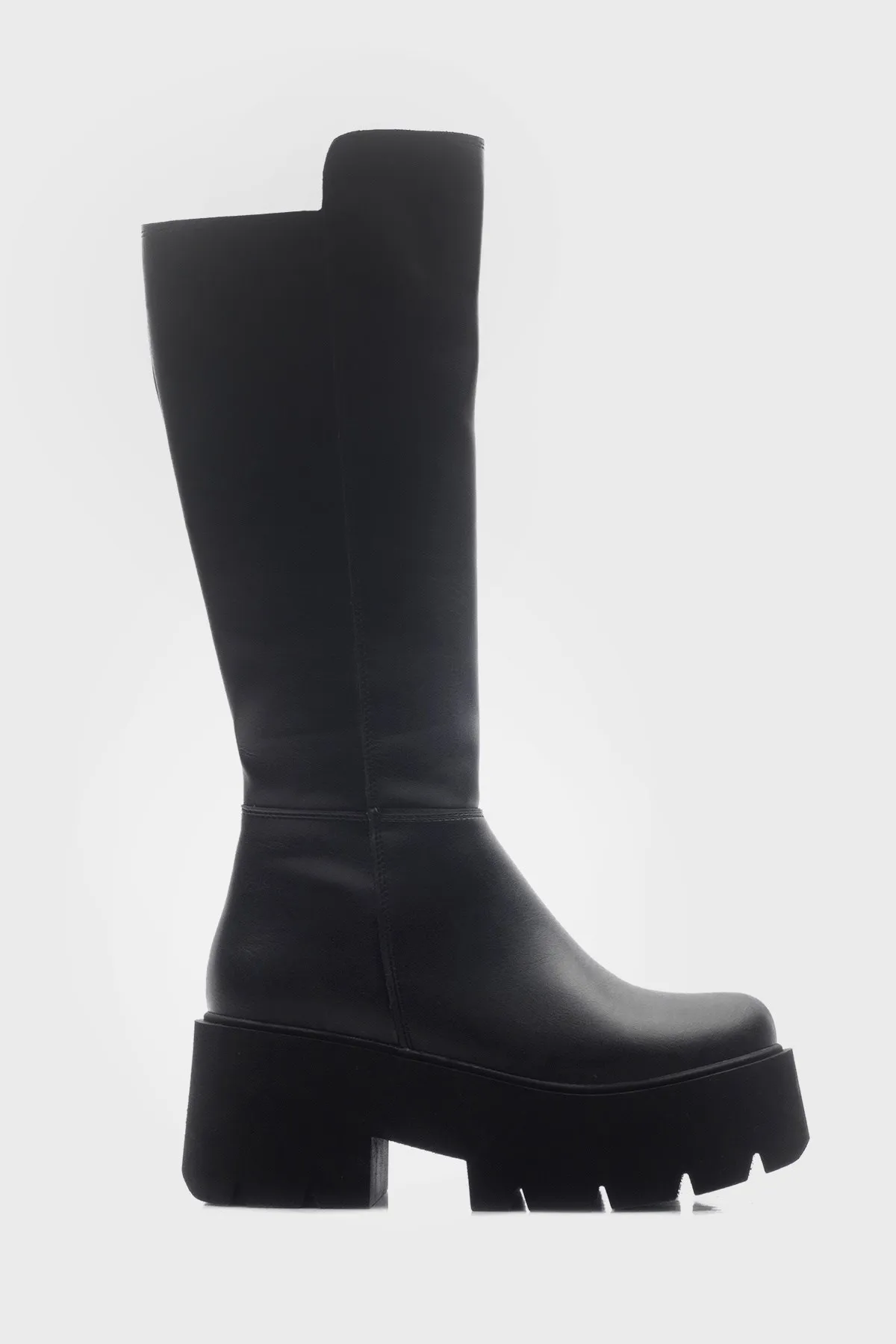 Женские сапоги на толстой подошве черные до колена в стиле панк платформе и