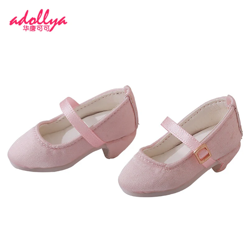 Adollya Shoes For Dolls 1/6 BJD Doll Pink 4.5cm High Heels Single Button Knot Princess Shoes Girls Toys  For Dolls Accessories