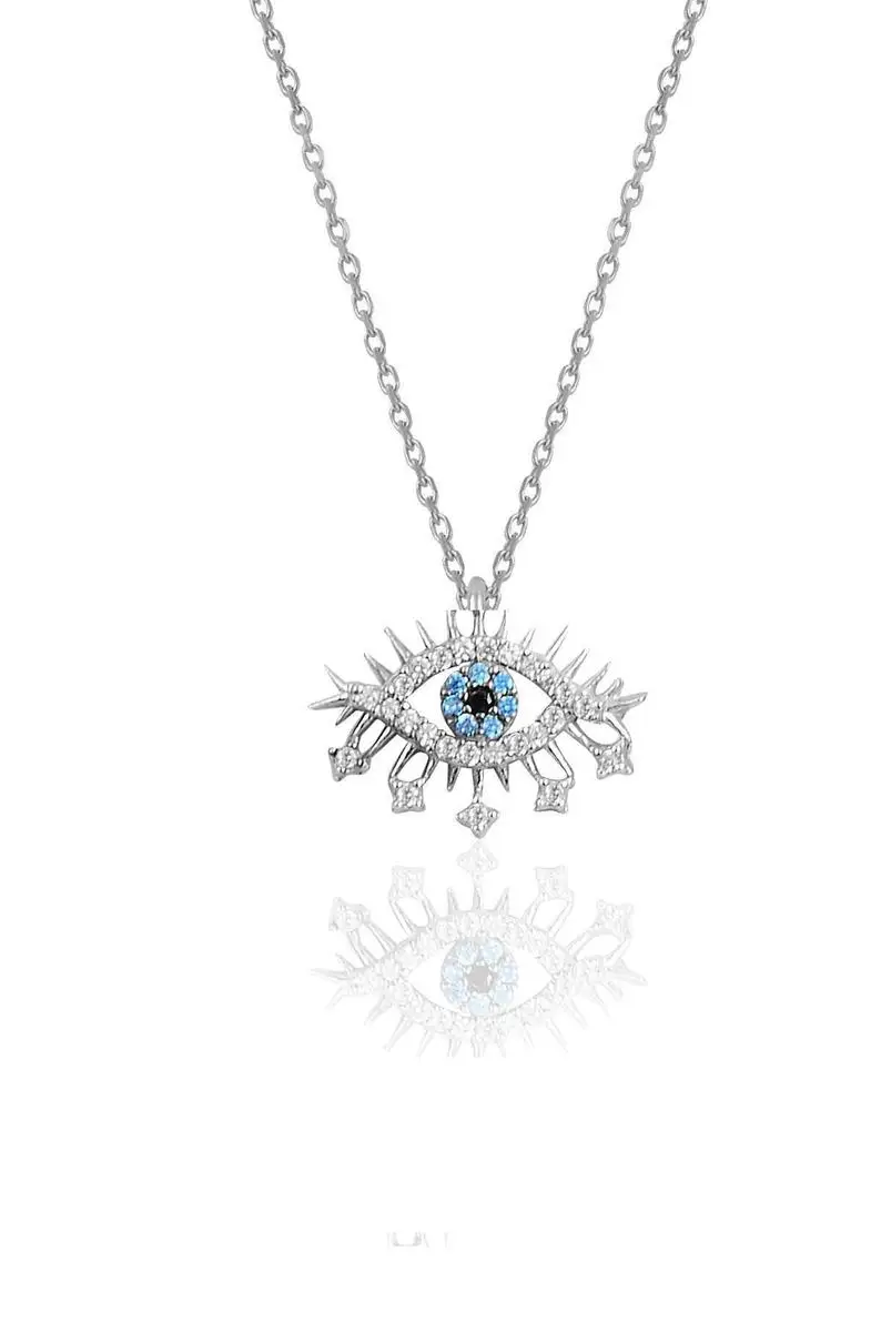 

925 Sterling Silver Minimal Evil Eye Necklace, Charm Necklace, Evil Eye Pendant Necklace, Protection Necklace, Silver Jewel