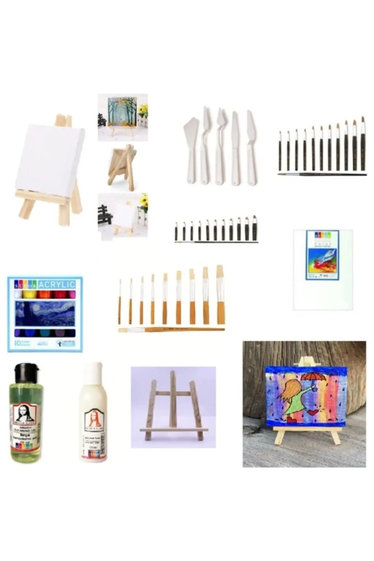 Südor Monalisa Acrylic Paint Mini Easel Set, Acrylic Paint Starter Set, Acrylic Paint, Brushes, Canvas Palette