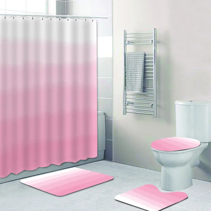 

Girly Pink Ombre Watercolor Dip Dye Shower Curtain and Bath Rug Set Colorful Teal Blue Turquoise Purple Grey Gradient Toilet Mat