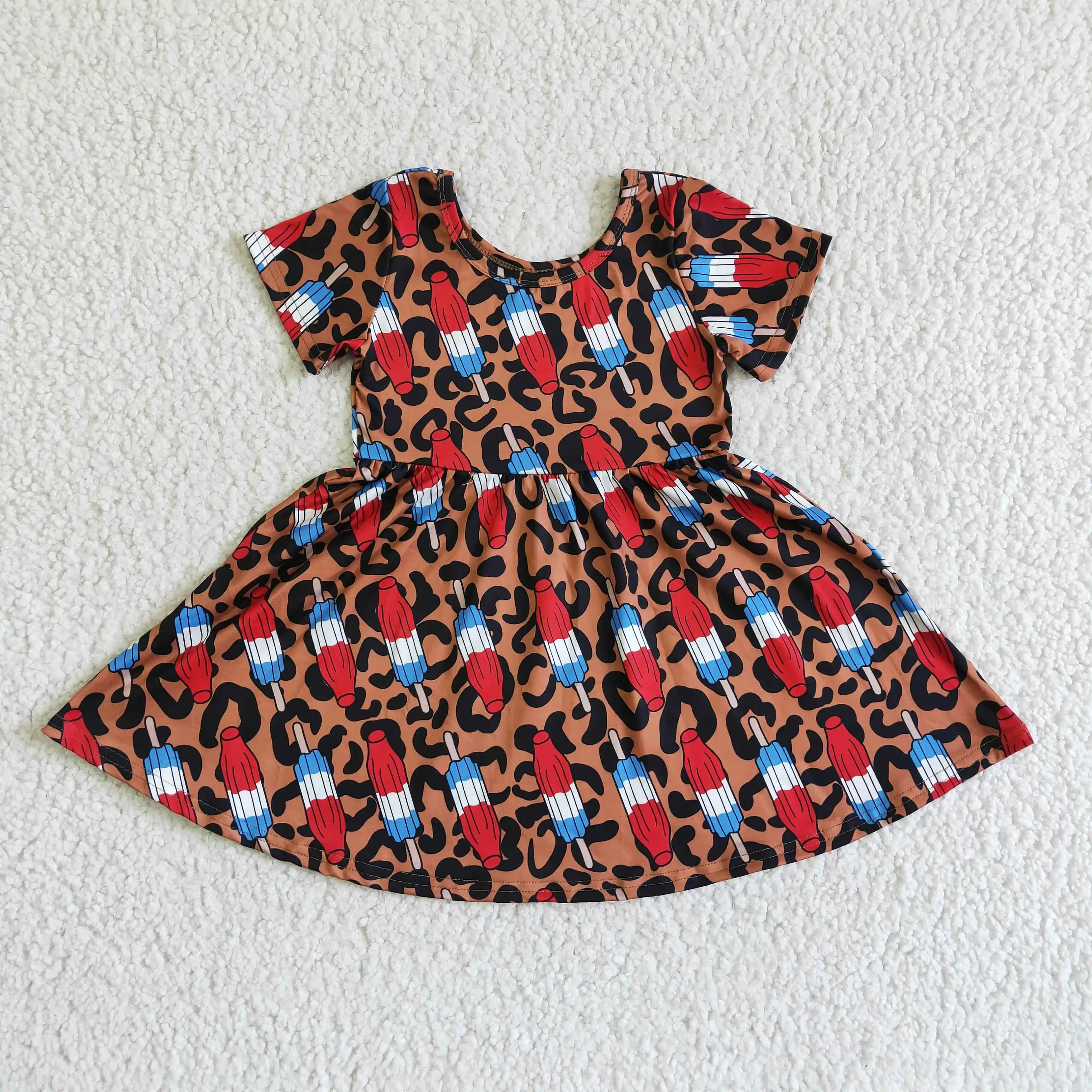 

wholesale high quality kids girl short sleeve dress 100% cotton summer girl dress toddler girl twirl knee length dress