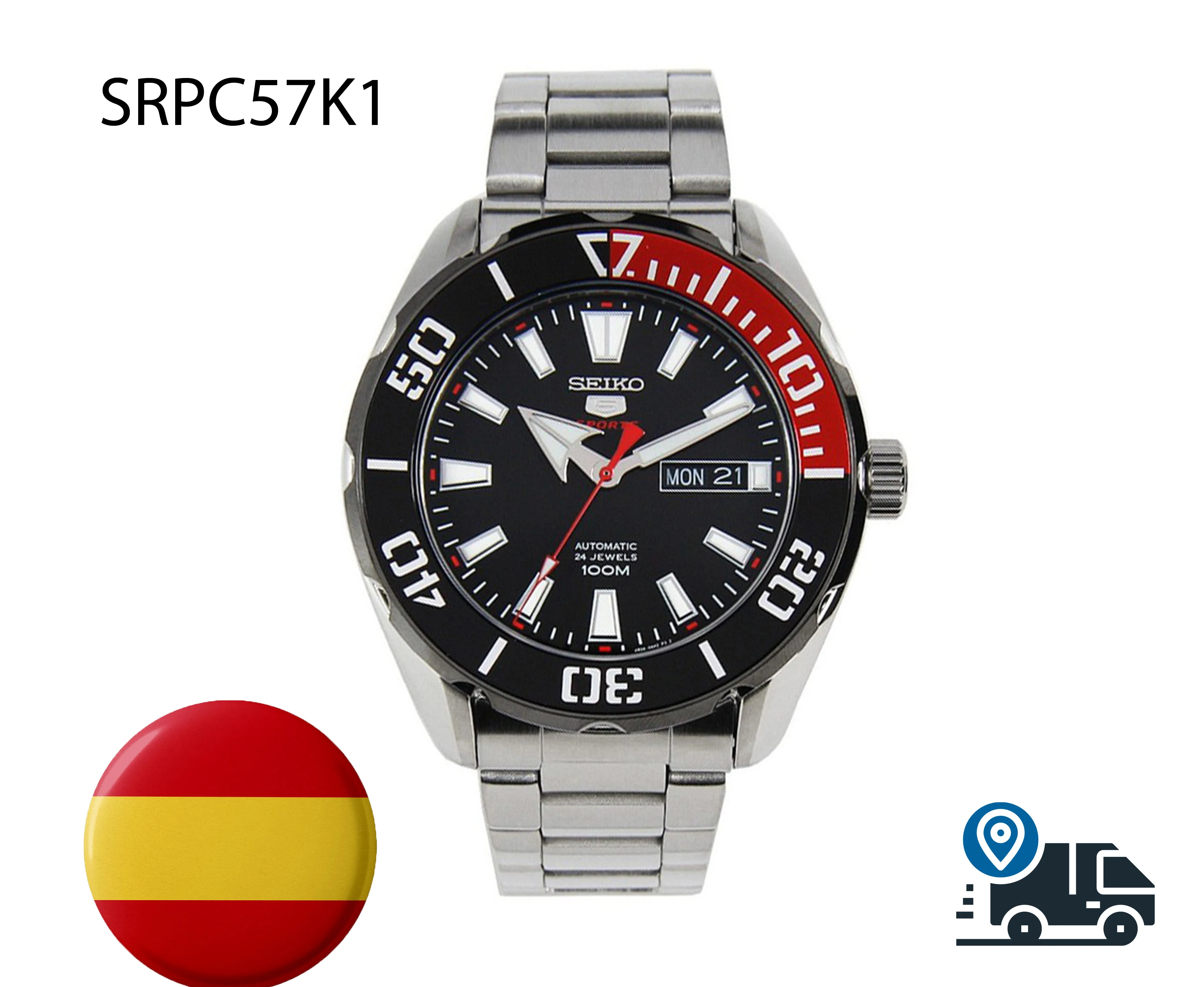 Мужские спортивные часы Seiko 5 с автоматическим циферблатом SRPC57K1 черные из