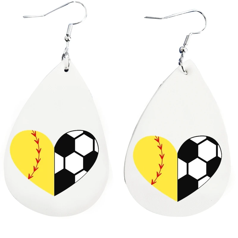 

Softball Soccer Sport Half Heart Earrings Leather Teardrop Earrings