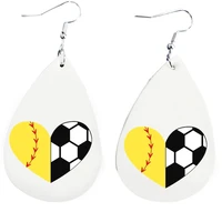 softball soccer sport half heart earrings leather teardrop earrings