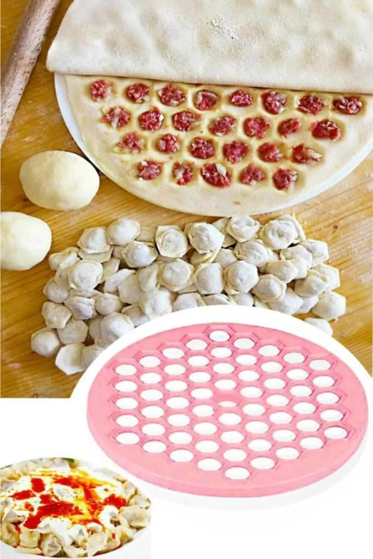 

Practical Turkish Mantı Italian Ravioli Pasta Mold 40 cm Dough Cutting Apparatus 199 Holes One-Time Kitchen Accessory