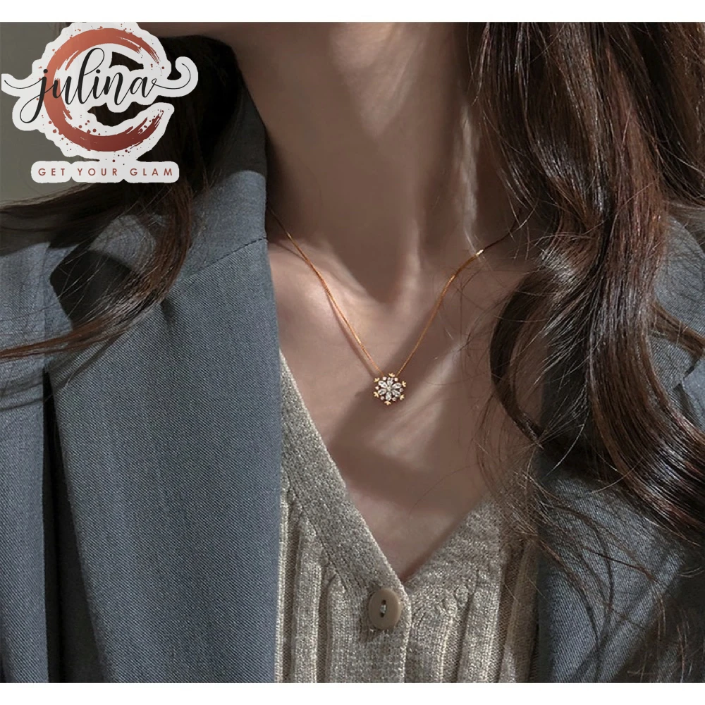 

Women Top Fashion Cubic Zircon Snowflake Pendant Necklace Fashion Chain Rose Gold Silver Color Necklace