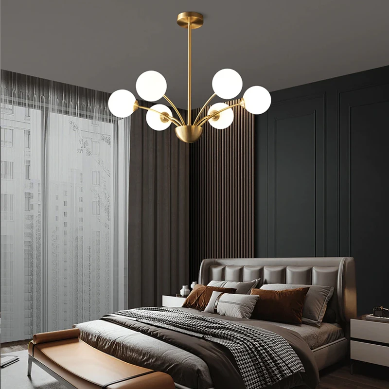 Nordic Modern Copper Design LED Chandelier For Living Room Bedroom Dining Kitchen Ceiling Pendant Lamp Glass Ball G9 Light |