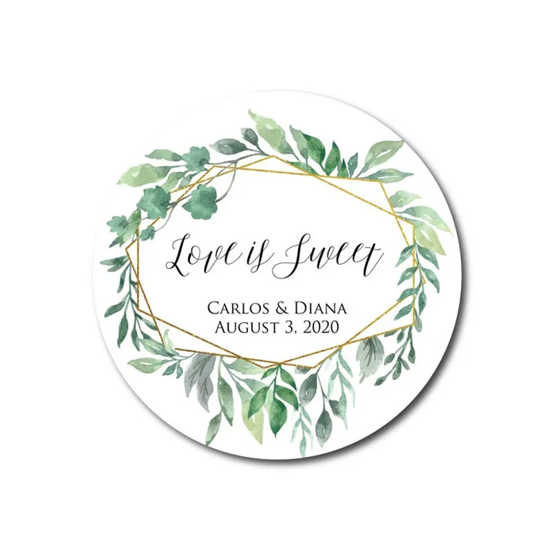 

Custom Greenery Gold Wedding Favor Labels,Bridal shower Favor Stickers,Personalized Geometric Leaves Olive Branch Gift Stickers