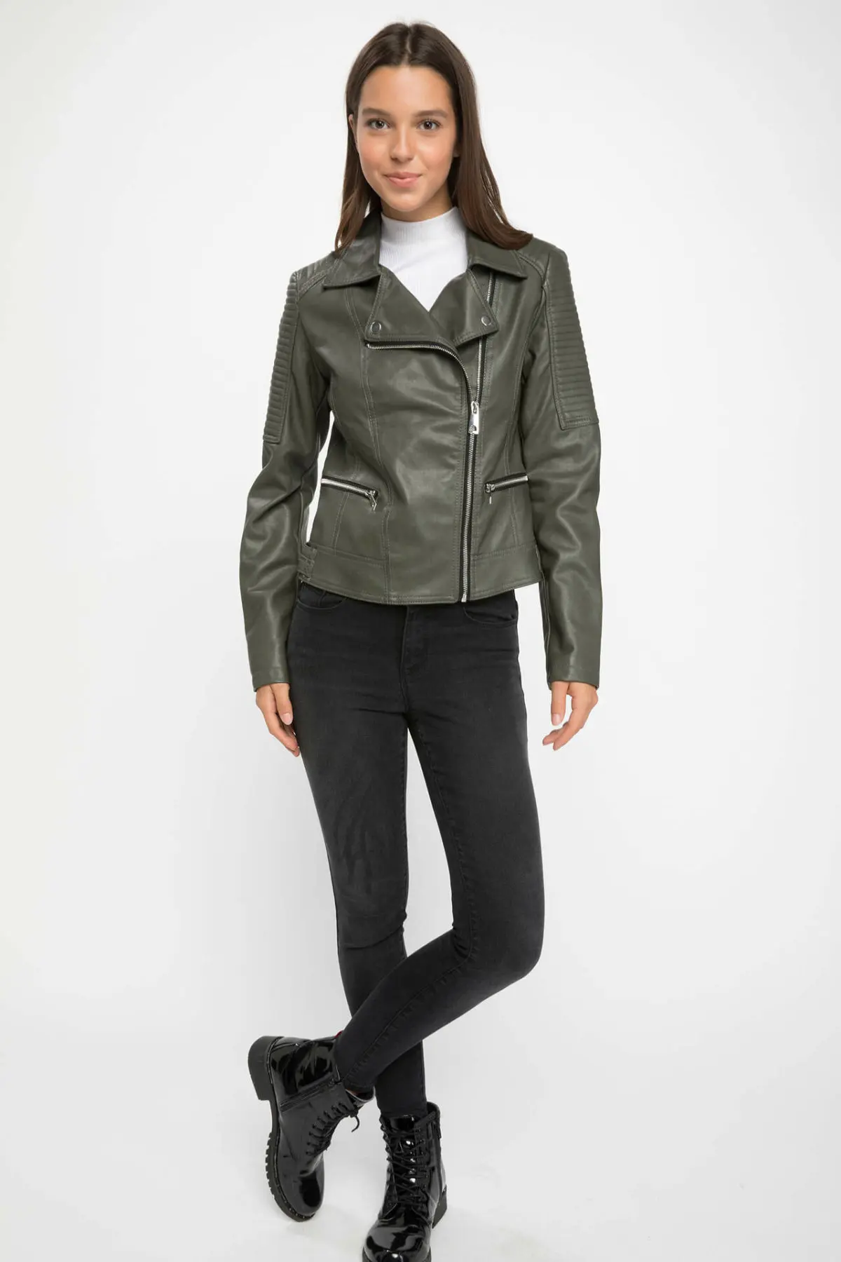 DeFacto Осенняя Женская куртка из искусственной кожи с длинным рукавом повседневная