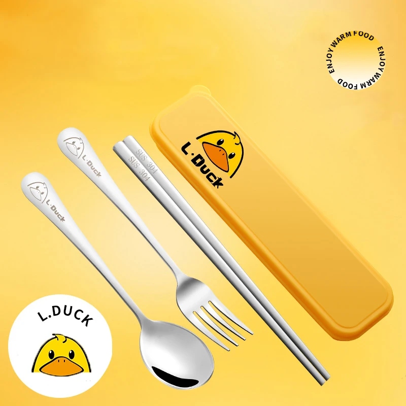 

3PCS/Set Cutlery Spoon Fork Chopsticks Set Dinnerware Lunch Tableware With Box 304 Stainless Steel Portable Kitchen Accessories