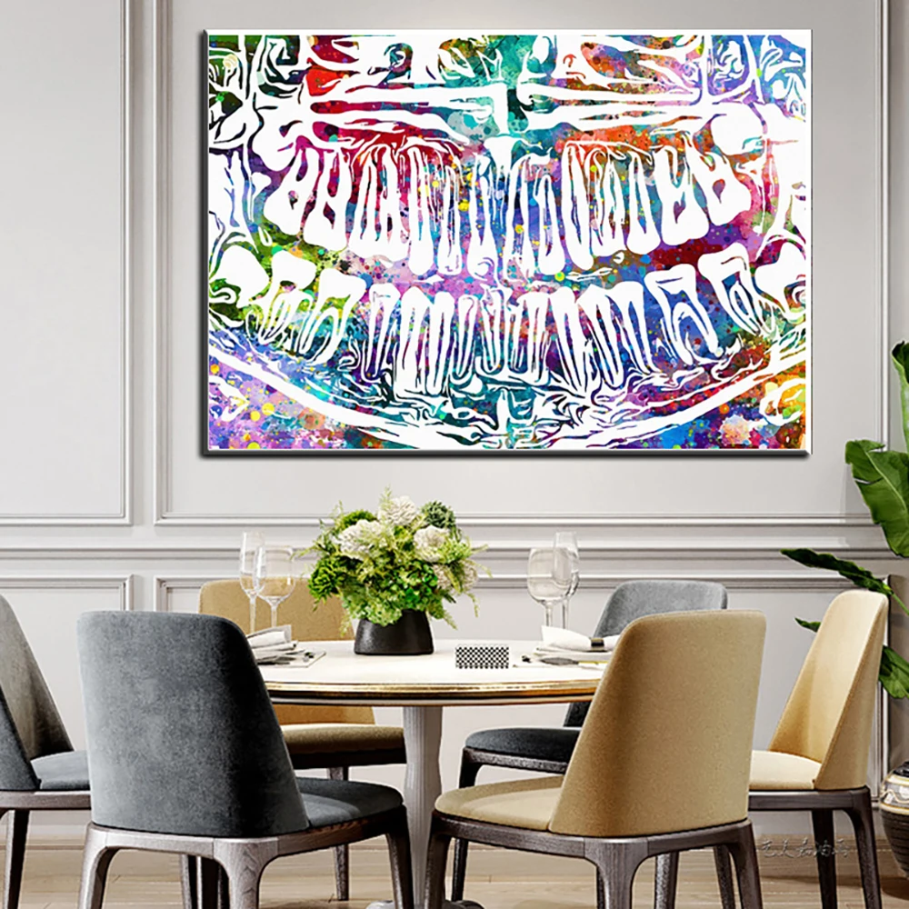 

Colorful Teeth Laughing Teeth Graffiti Canvas Painting Wall Art Print Poster Modern Home Decor Picture For Living Room Frameless