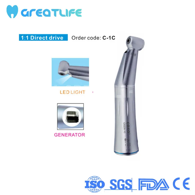 

CX235-1C C-1C 1:1 Inner Channel LED Contra Angle Low Speed Coxo Low Speed Handpiece Contra Angle Handpiece