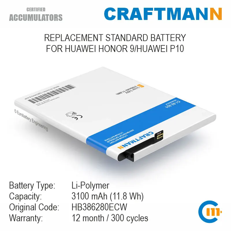 Батарея Craftmann 3100 мАч для Huawei HONOR 9/HUAWEI P10 (HB386280ECW)|Аккумуляторы мобильных телефонов| |