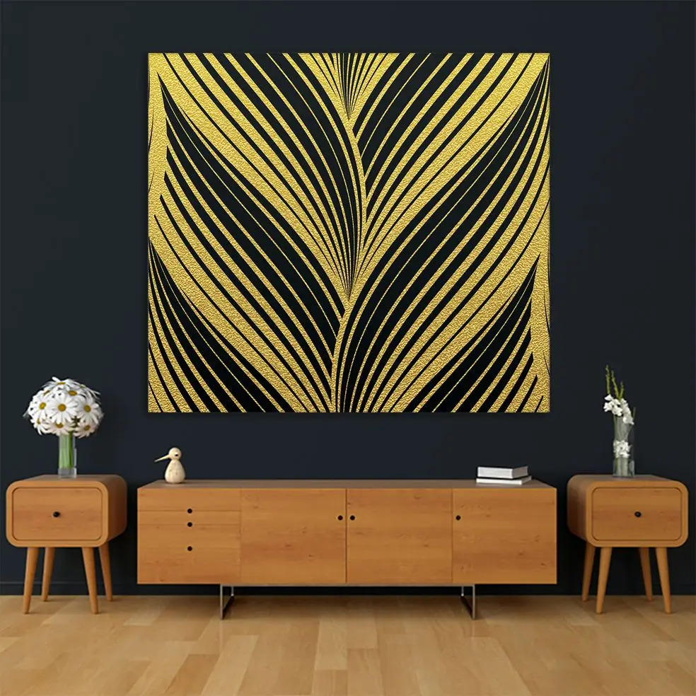 Гобелен Золотой лист узор на черном фоне Абстрактные Волны пышные линии стильные