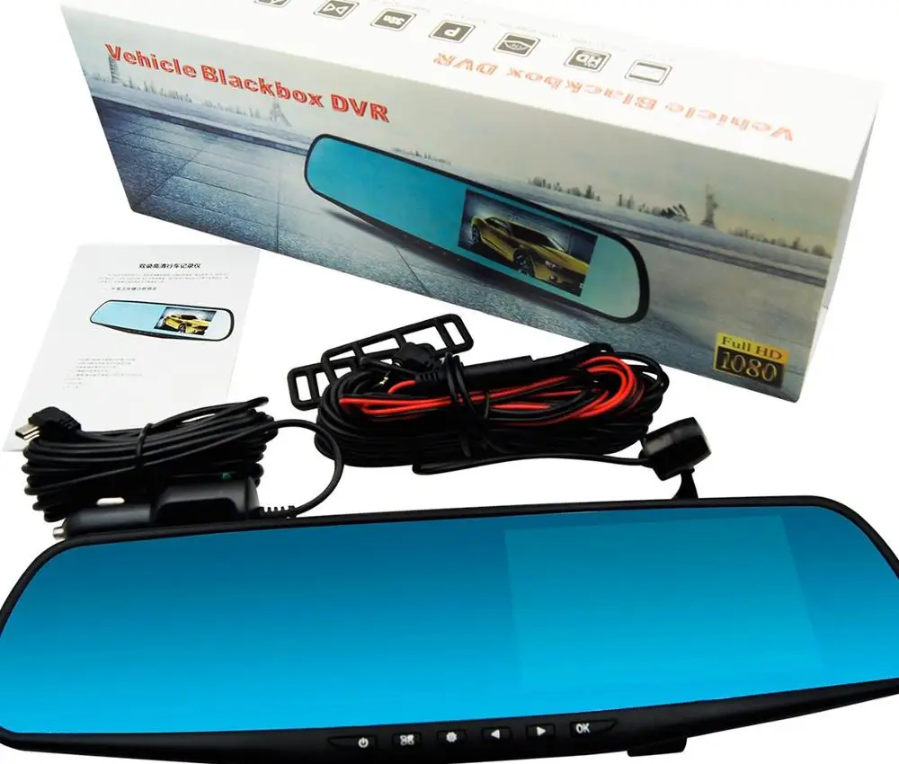 Видеорегистратор зеркало Vehicle Blackbox DVR с камерой заднего вида Full HD 1080 P цветной 4