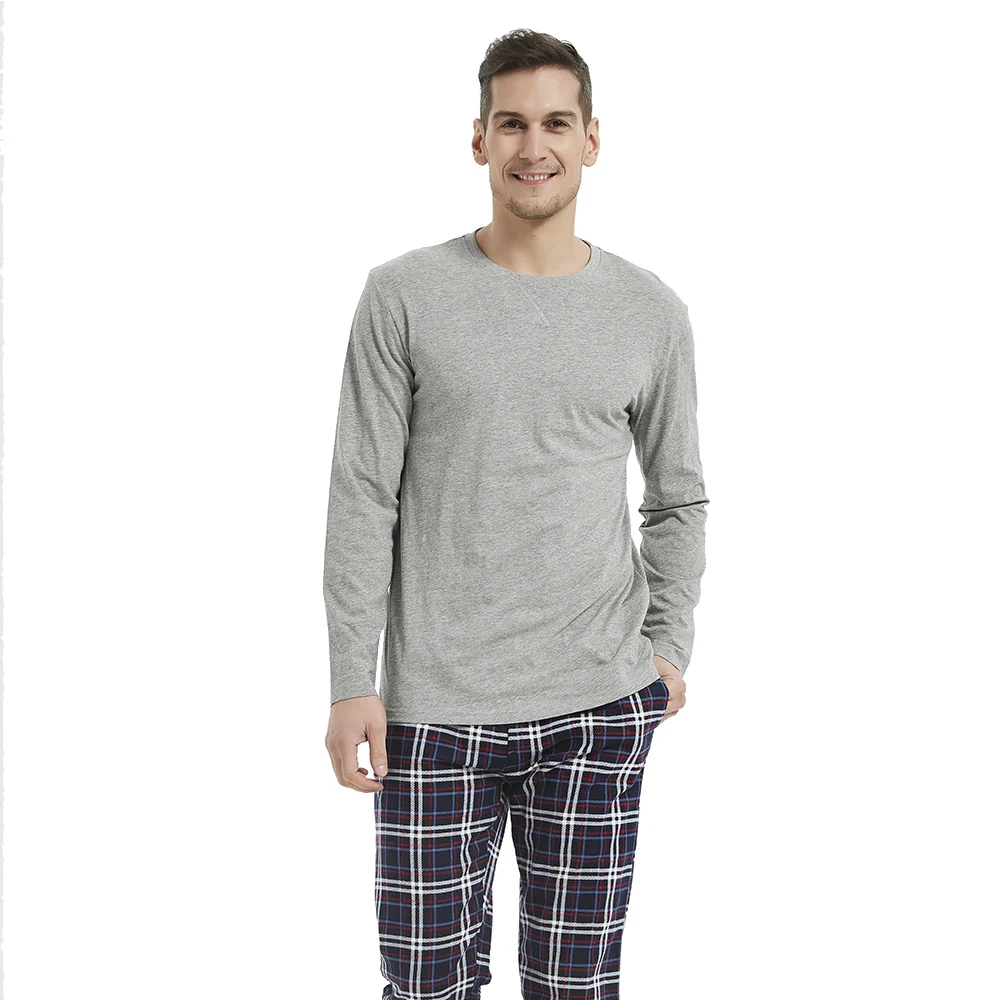 PimpamTex Men 100% Cotton Flannel Long-sleeved Pajamas and Long-sleeved Pajamas Men's Winter Pajamas with Plaid Printed Pajamas and Solid T-shirt, a variety of designs in size S, M, L and XL