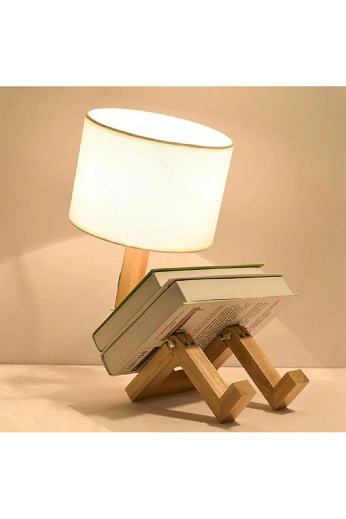 Techno Projex Wooden Man Table Lamp Scandinavian Model Lampshade Night Lamp with Bookshelf