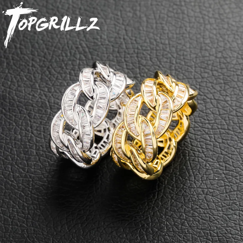 Кольцо TOPGRILLZ мужское с кубинской цепью украшение со сверкающими блестками и