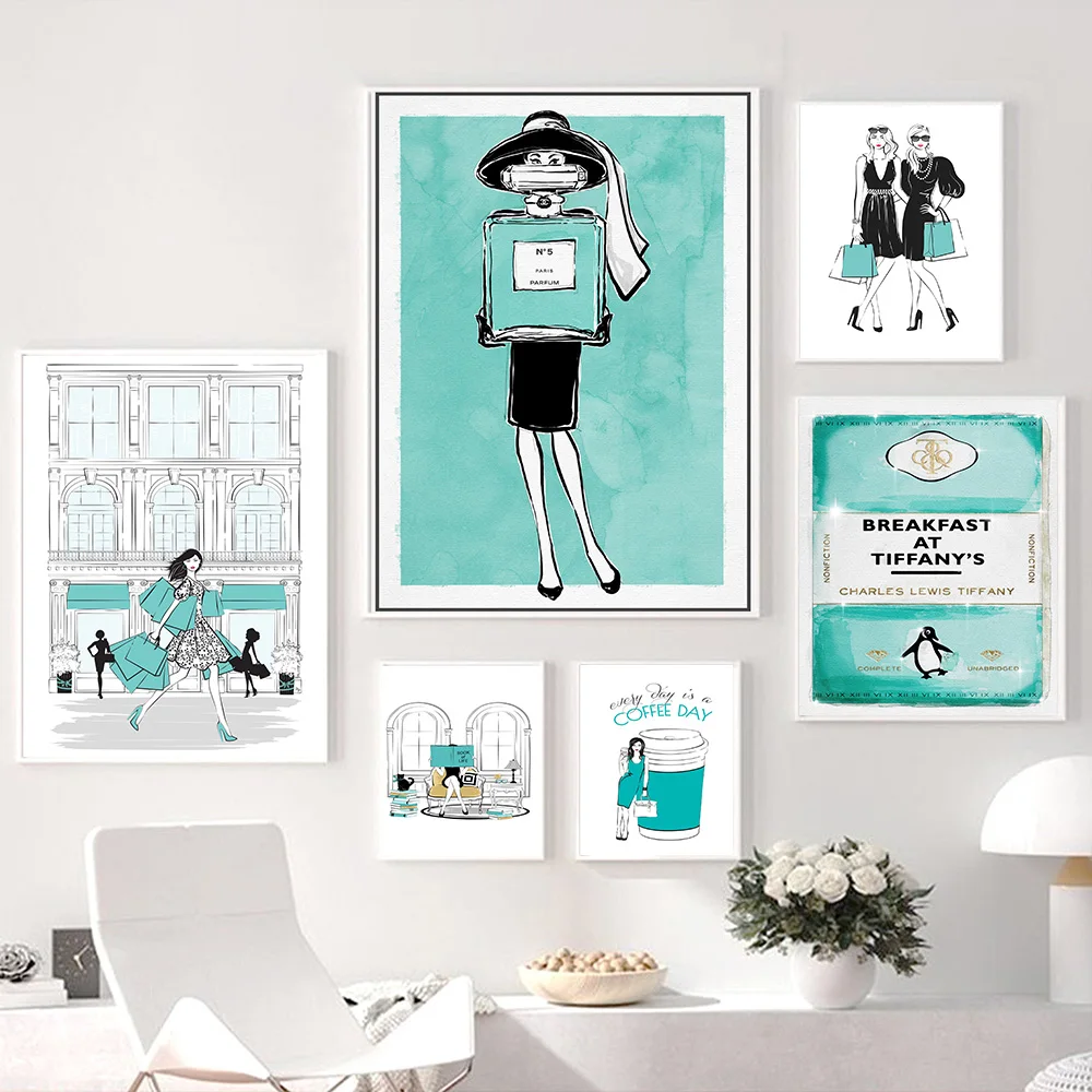 Постер Завтрак у Тиффани в скандинавском стиле парфюм сумка для покупок Картина