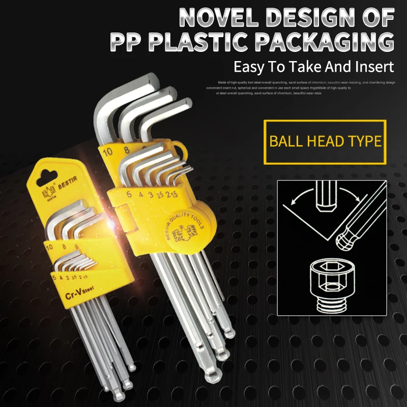 9 шт. Набор шестигранных ключей из хромованадиевой стали|Детали инструментов| |