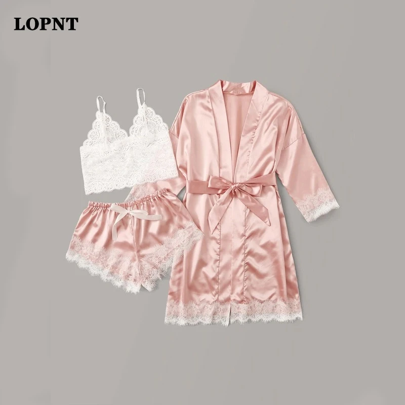 LOPNT женское нижнее белье халат комплект сексуальная пижама атласные шелковые