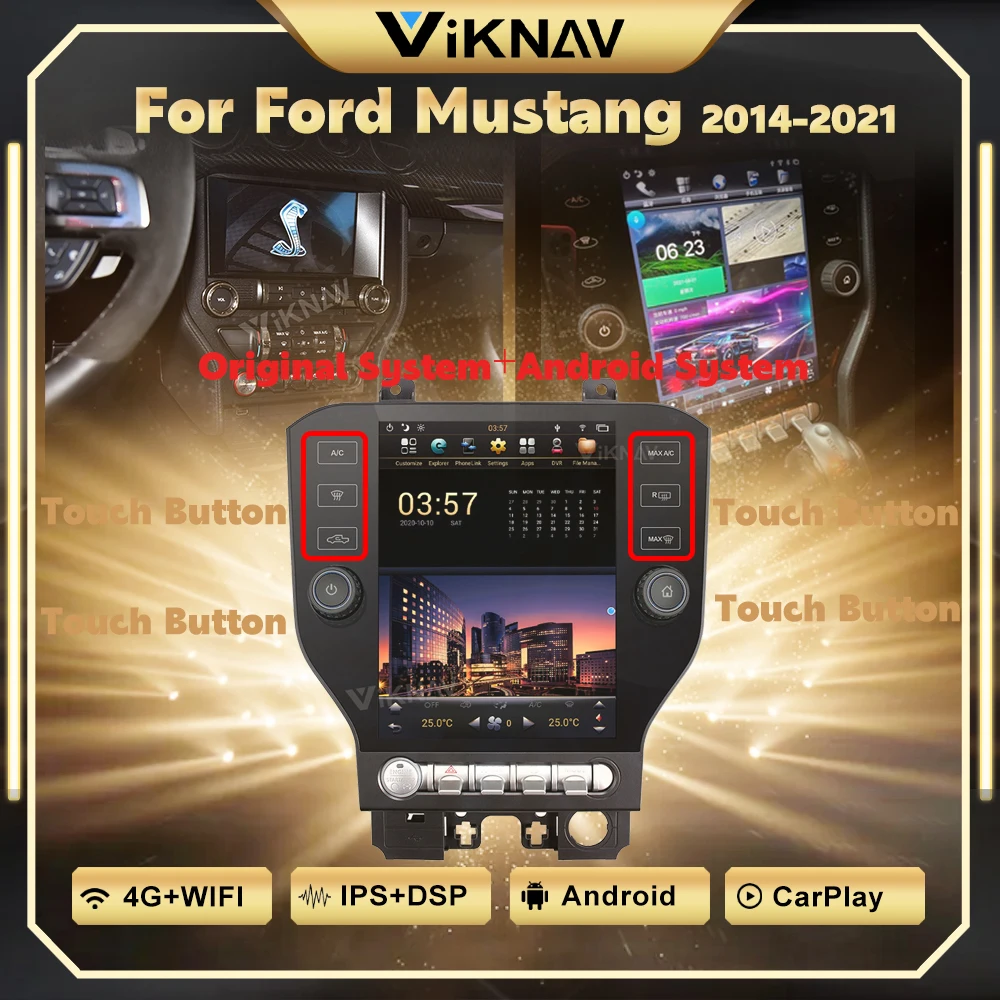 

Автомобильное радио 10,5 дюймов в стиле Tesla Android для Ford Mustang 2014-2021, GPS-навигация, мультимедийный плеер, сенсорный HD экран, головное устройство