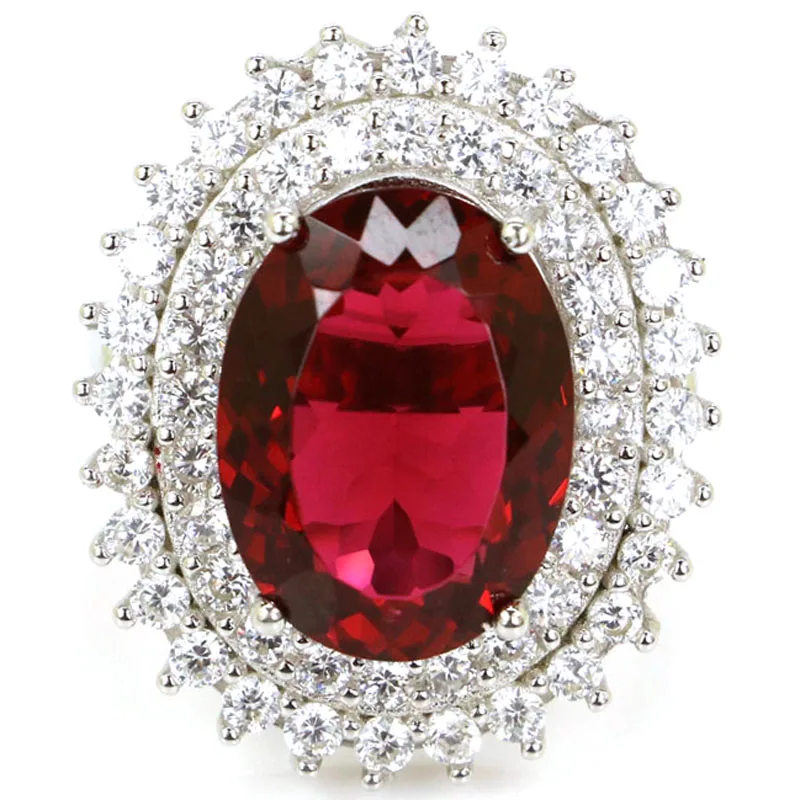 26x22mm Jazaz European Design 6.9g Created Pink Kunzite Paris Blue Topaz Rhodoite Garnet CZ Women 925 Solid Sterling Silver Ring | Украшения