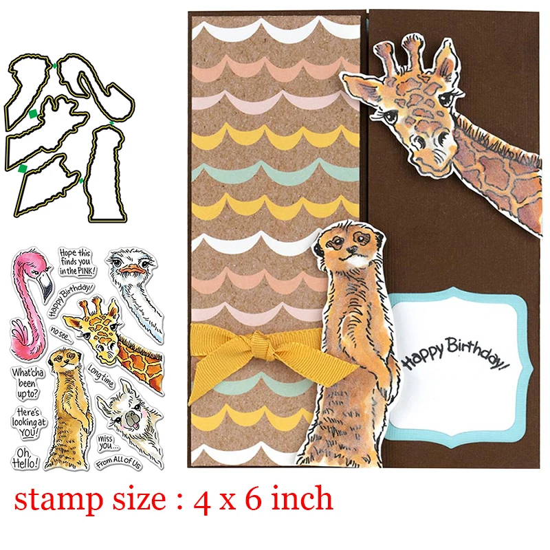 Прозрачные штампы с изображением жирафа и фламинго для резки металла рукоделия