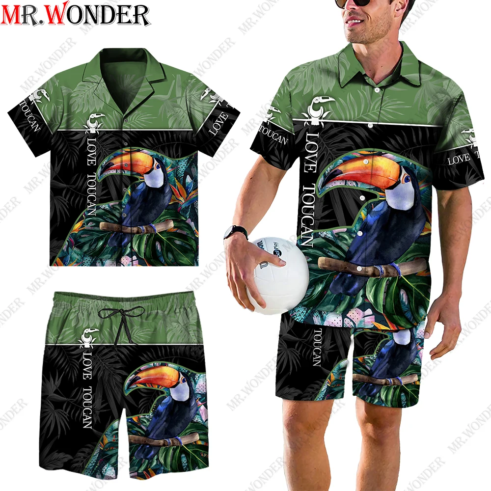 

Мужской комплект гавайской рубашки Mr.Wonder, повседневная Пляжная футболка с коротким рукавом и пуговицами, крутая уличная одежда 3d