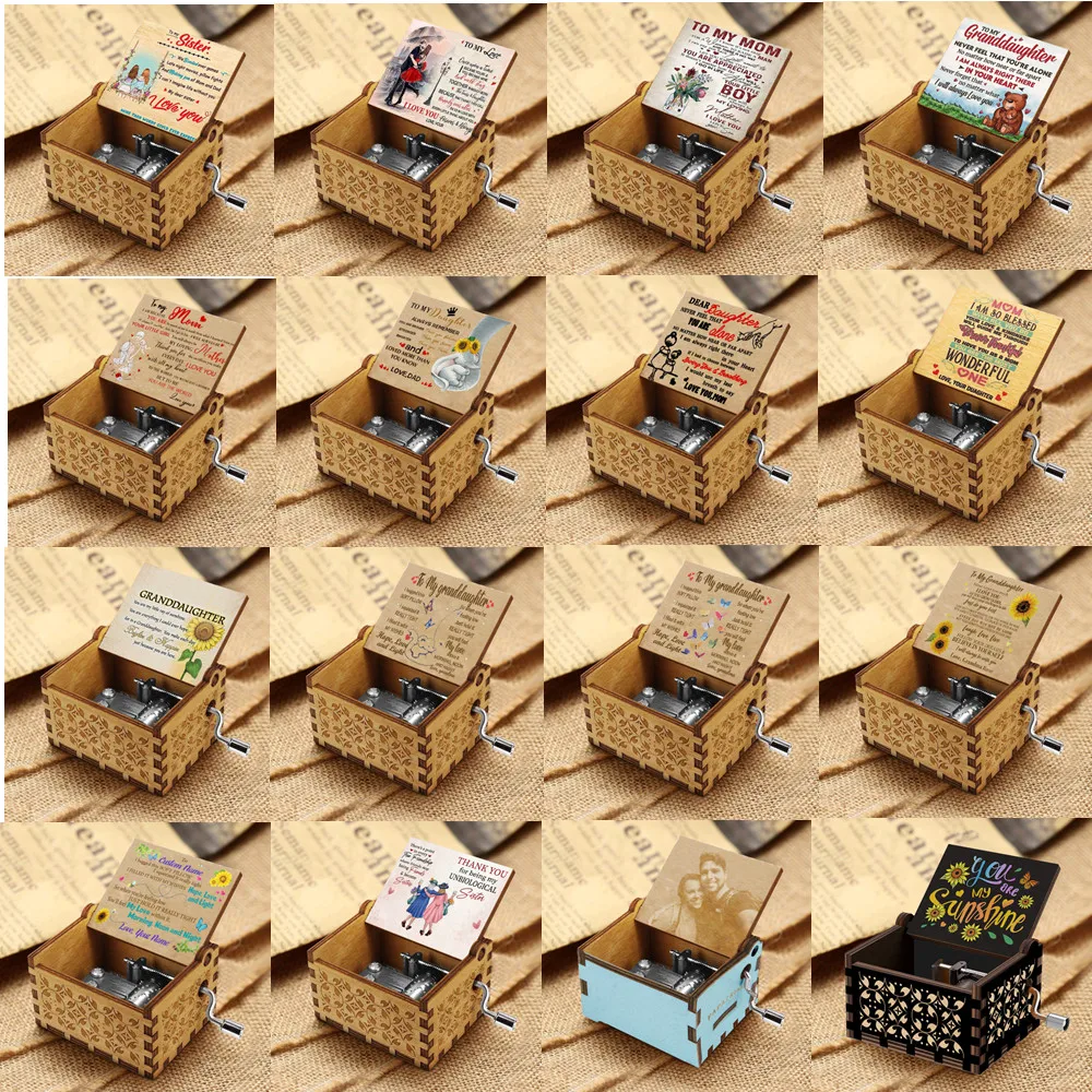 

Hand Cranked Wooden Music Box U R My Sunshine Laser Wood Musical Box to Granddaughter Daughter Sister Mom for Birthday Gift