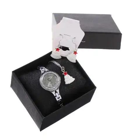 Подарочный набор 3 в 1 Ёлочка: наручные часы d=2.7 см, серьги, кулон