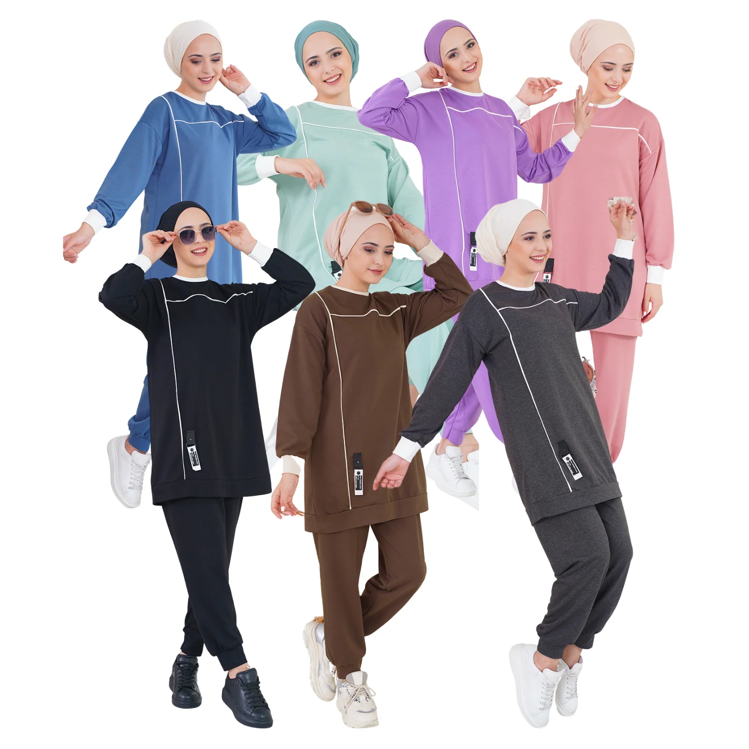 

2 Pieces Muslim Women Sportswear Set Hijab Pants and Tunic Sweatpants Comfortable Comfy Fashion Abaya Turkey Dubai Kaftan Caftan
