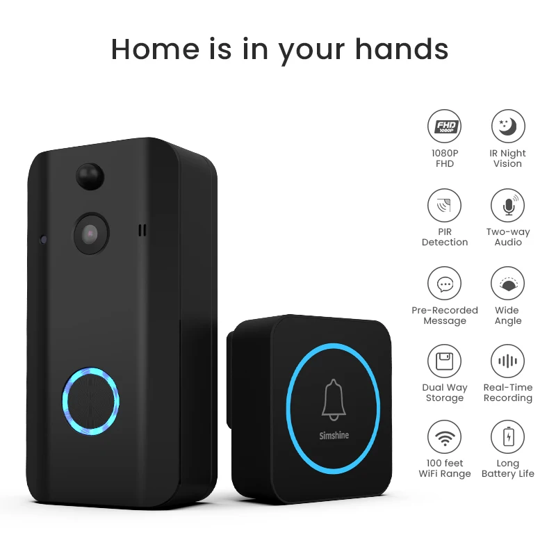 Simshine Ango Pro Smart Video Doorbell Two Way Audio 1080P Live Steam Motion Chime App Alerts Pre-message Record Cloud Service