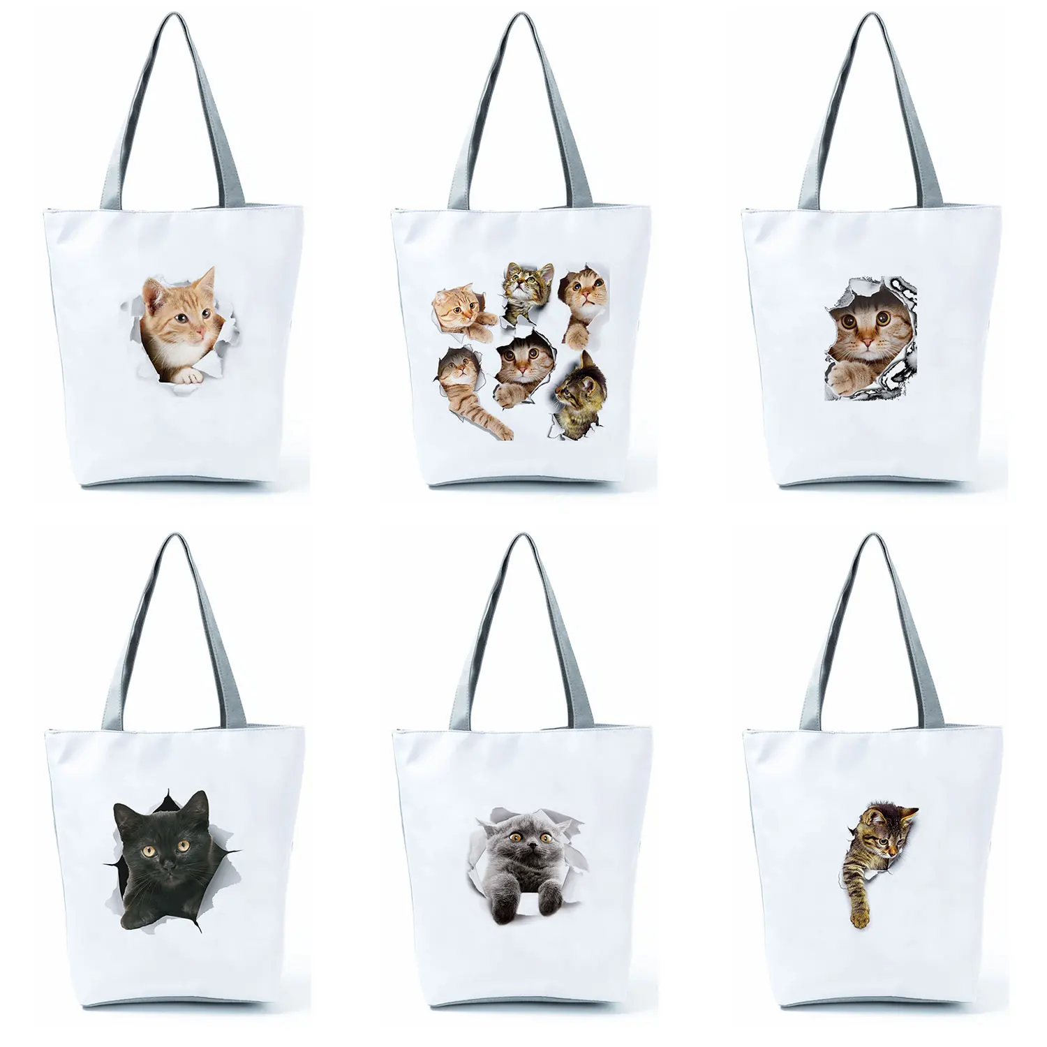 

Customized Pattern Broken Cat Heat Transfer Tote Bag Ladies Gustav Klimt Ladies Handbag Large Capacity Eco-Friendly Shopping Bag