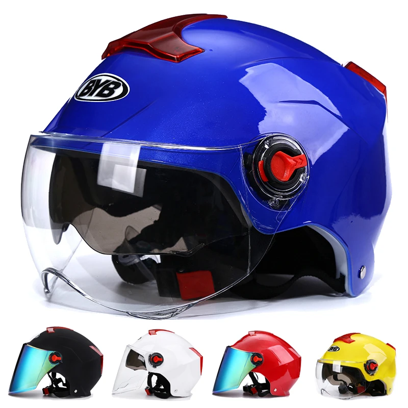 

Стильный унисекс электрический мотоциклетный шлем с одной линзой, полушлем, четыре сезона, шлем для скутера, козырек, защитные кепки, мужски...