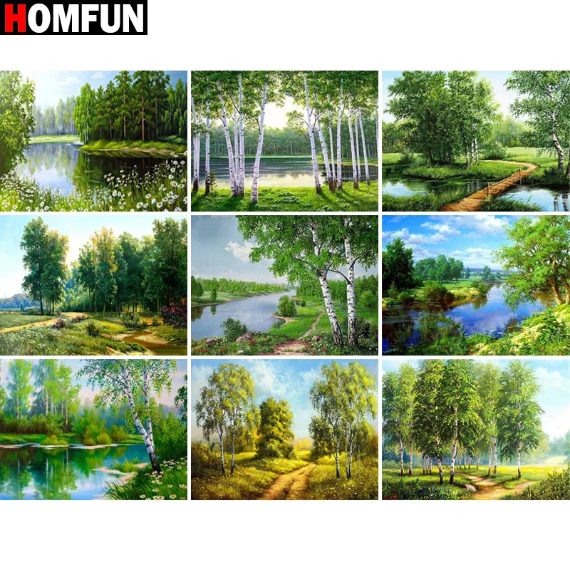 

Алмазная живопись HOMFUN, вышивка крестиком «пейзаж, дерево, озеро», полноразмерная, круглая, для творчества, 5d, алмазная вышивка