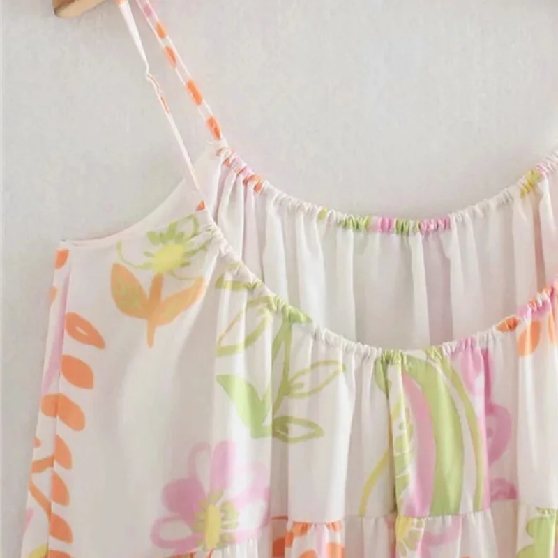 

NWOMN Za Women Floral Dress 2021 Ruffle Slip Dresses Woman Midi Backless Summer Loose Dress Thin Strap Long Beach Casual Dresses