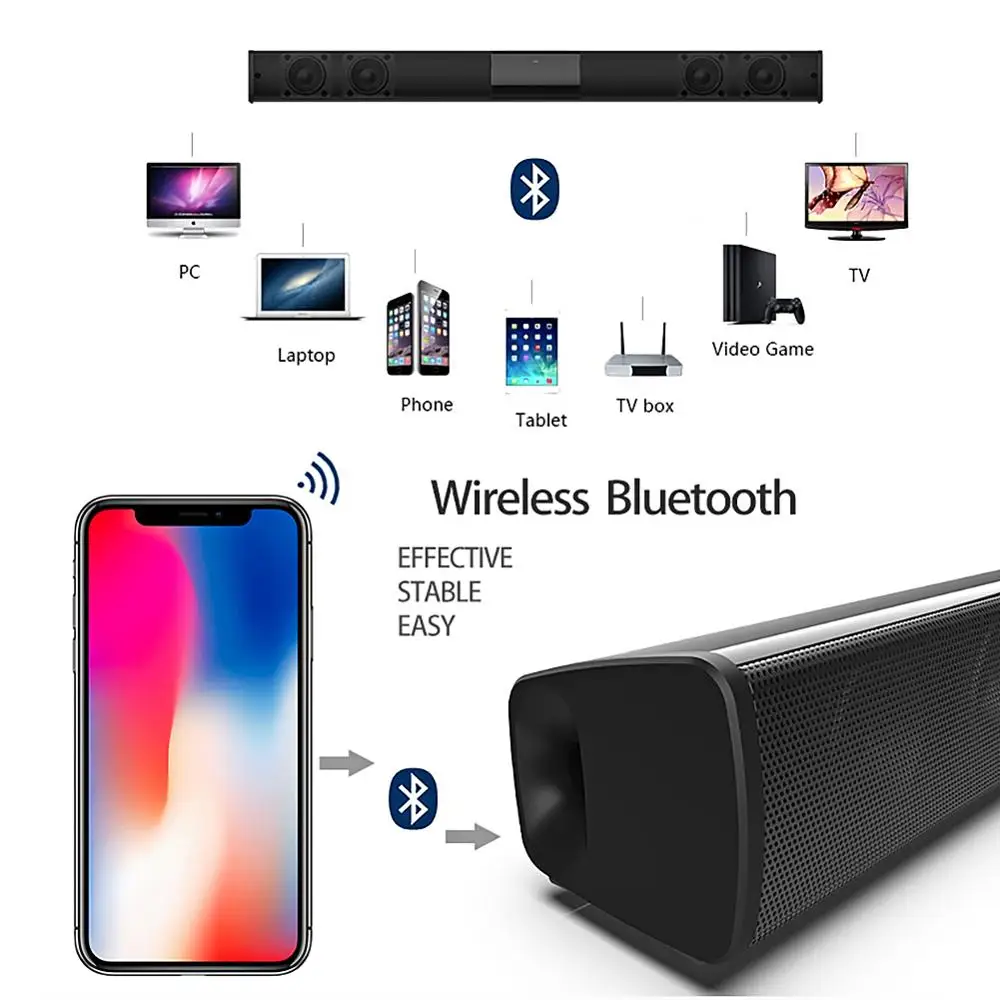 Черный BS-28B 20 Вт ТВ звуковая панель проводная и Беспроводная Bluetooth Колонка домашний объемный Саундбар для ПК кинотеатра ТВ динамик