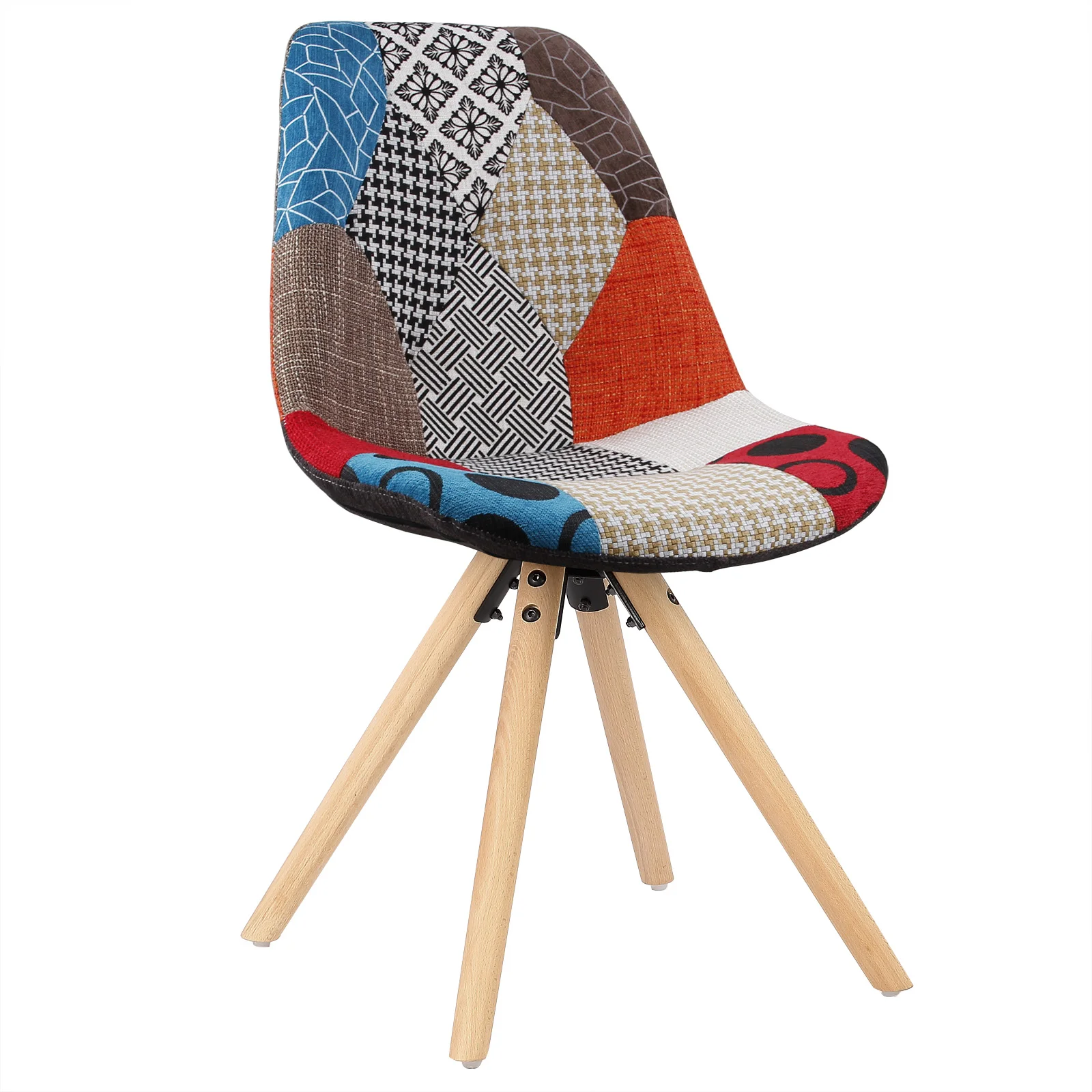 

1PC Modern Dining Chair Plastic Solid Wood Breakfast Chair Kitchen Stool with Back and Soft Padded Seat Leisure Chair Furniture