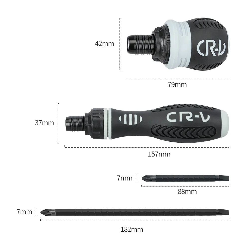 Двухцелевая храповая отвертка трещотка с регулируемой длиной из
