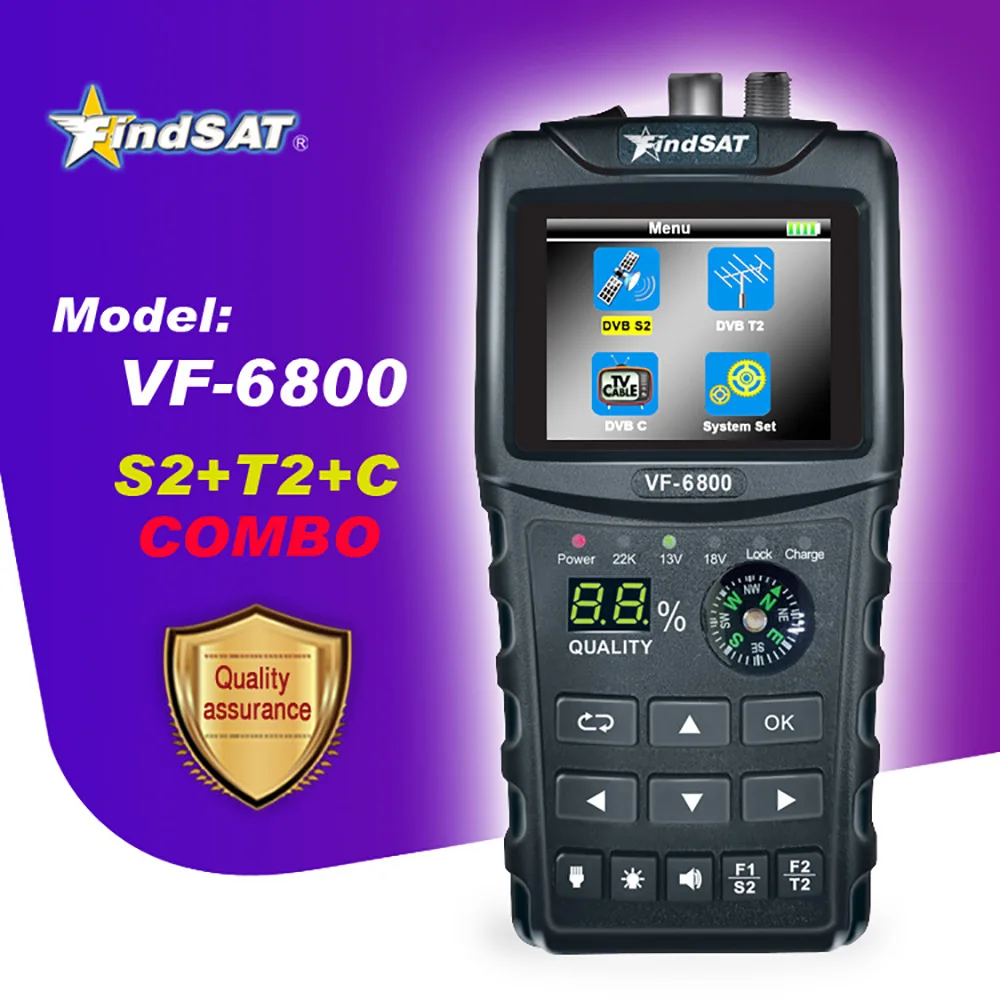 VF 6800 DVB T2 S2 C спутниковый Finder со вспышкой 2000mA Батарея 2 4 дюймов ЖК дисплей Полный 1080P