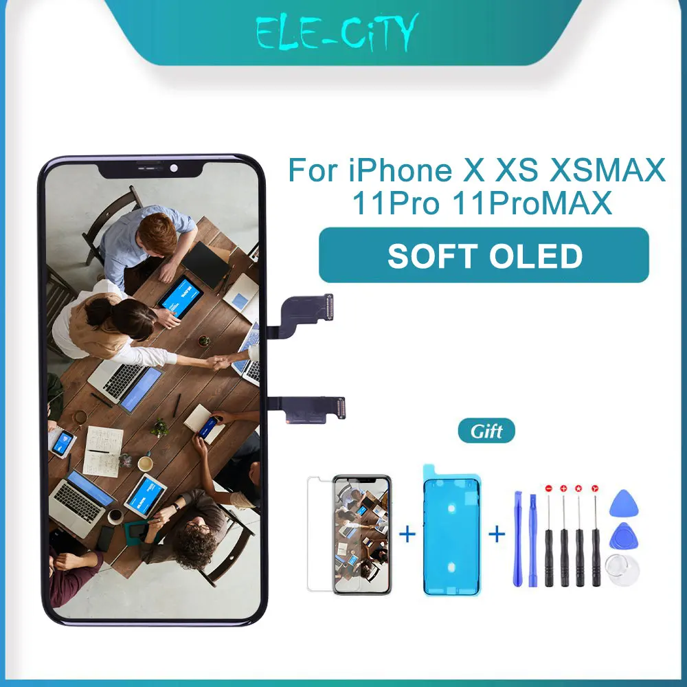 ЖК дисплей для iPhone X XS XSMAX 11PRO 11 PRO MAX AMOLED мягкий с сенсорным экраном и дигитайзером в